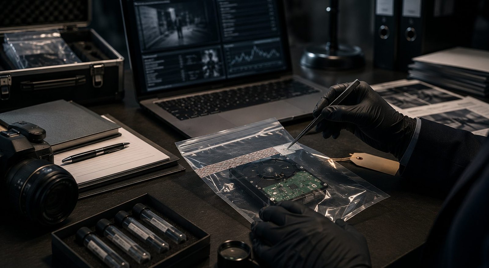 A forensic examiner preparing documented evidence to an evidentiary standard